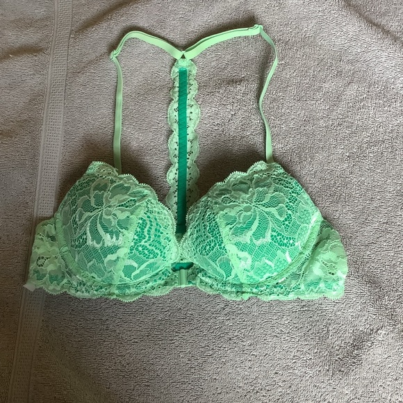 PINK Victoria’s Secret Green Lace Date Racerback Push-Up Bra. Size 32A - Picture 1 of 9